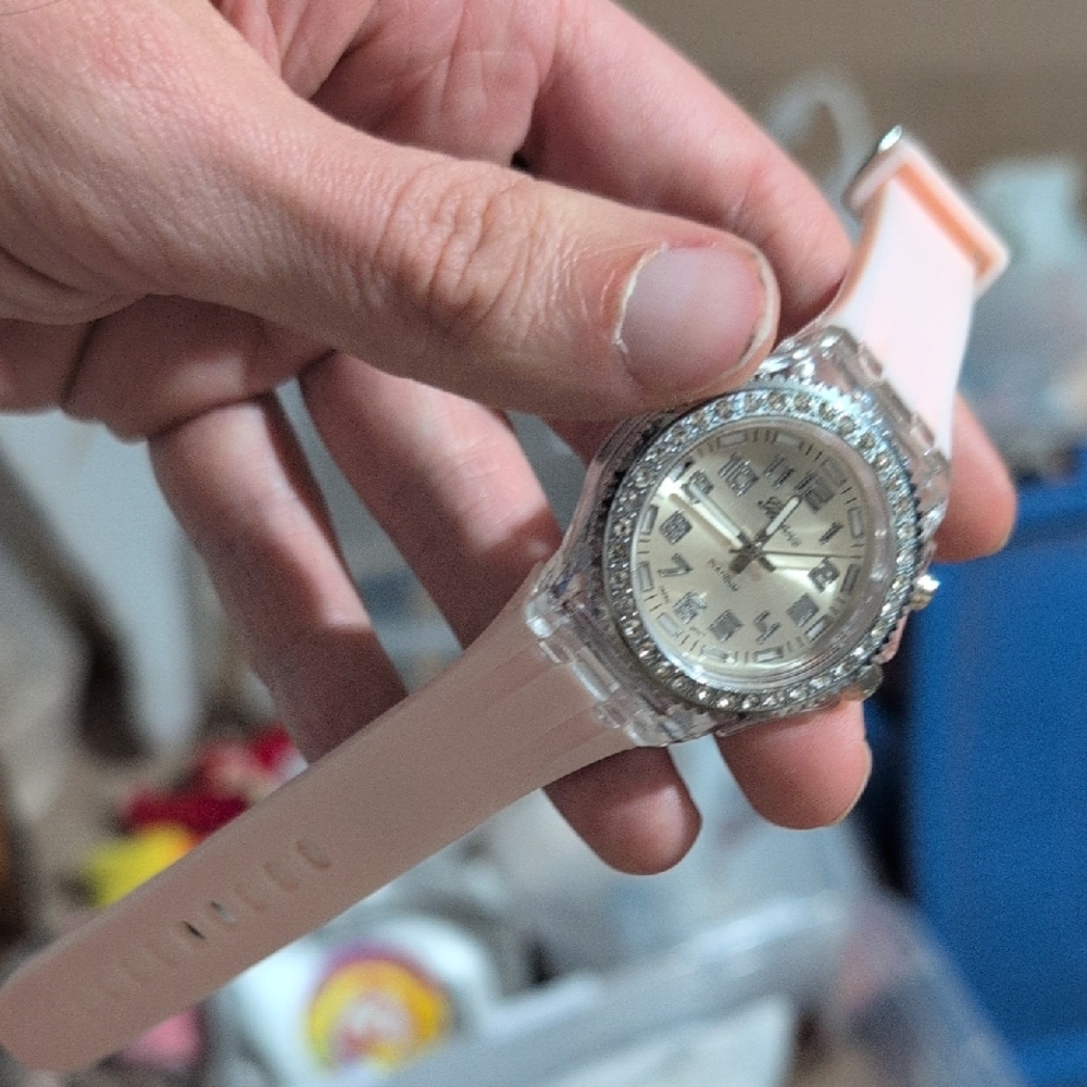 Geneva watch with pink rubber wristband
